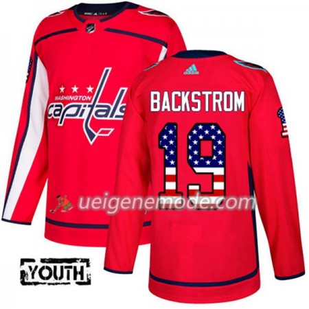 Kinder Eishockey Washington Capitals Trikot Nicklas Backstrom 19 Adidas 2017-2018 Rot USA Flag Fashion Authentic